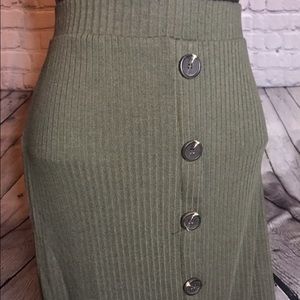 Olive green ribbed midi skirt